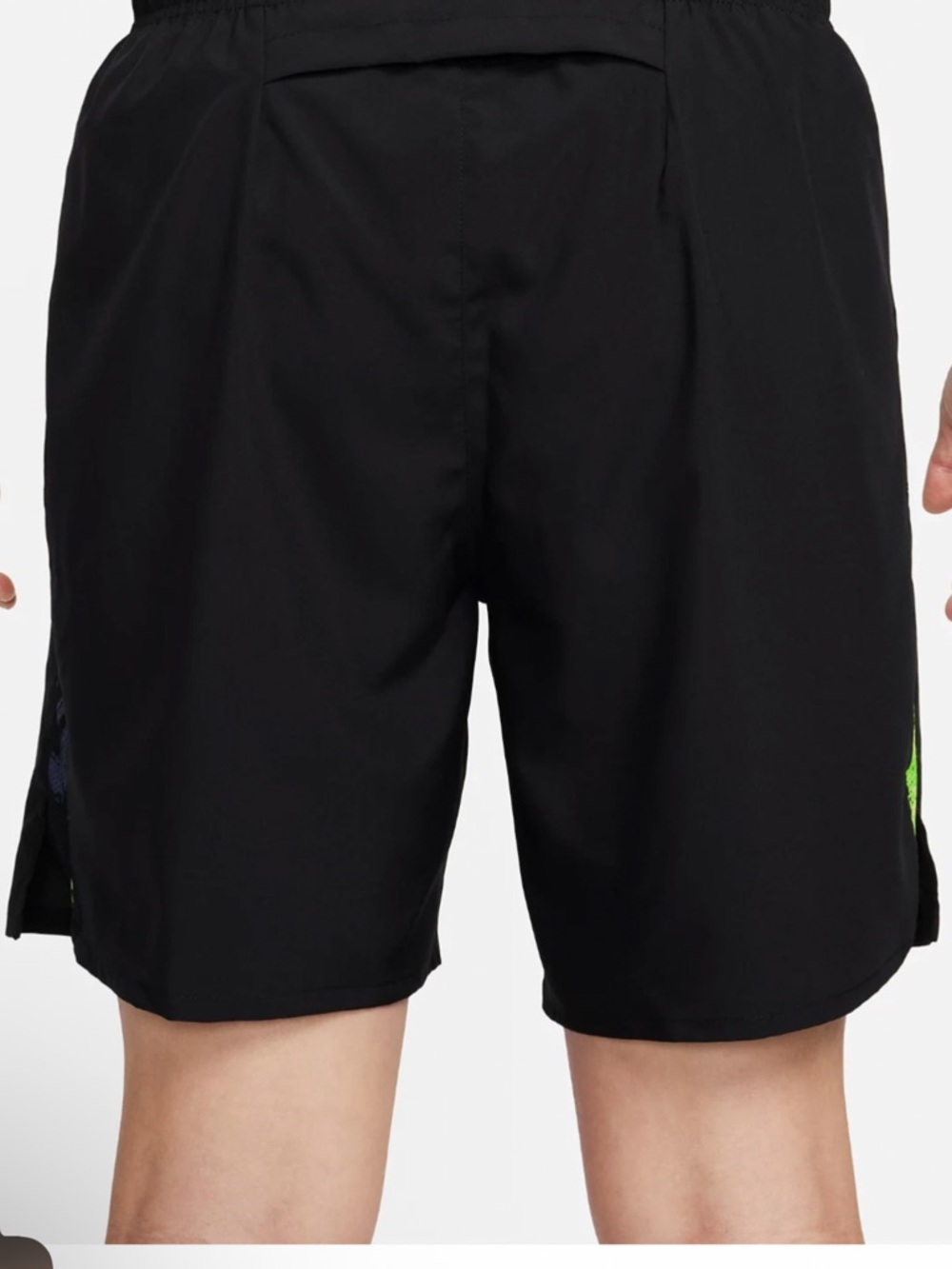Nike Black Challenger Athletic Shorts with Neon Green Trim - Picture 3 of 11